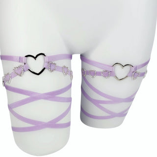 Rhinestone Heart Wrap Leg Garters