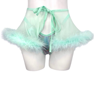 Mint Green Mesh Fur Skirt