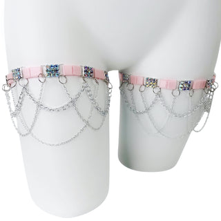 Baby Pink Rhinestone Leg Garters